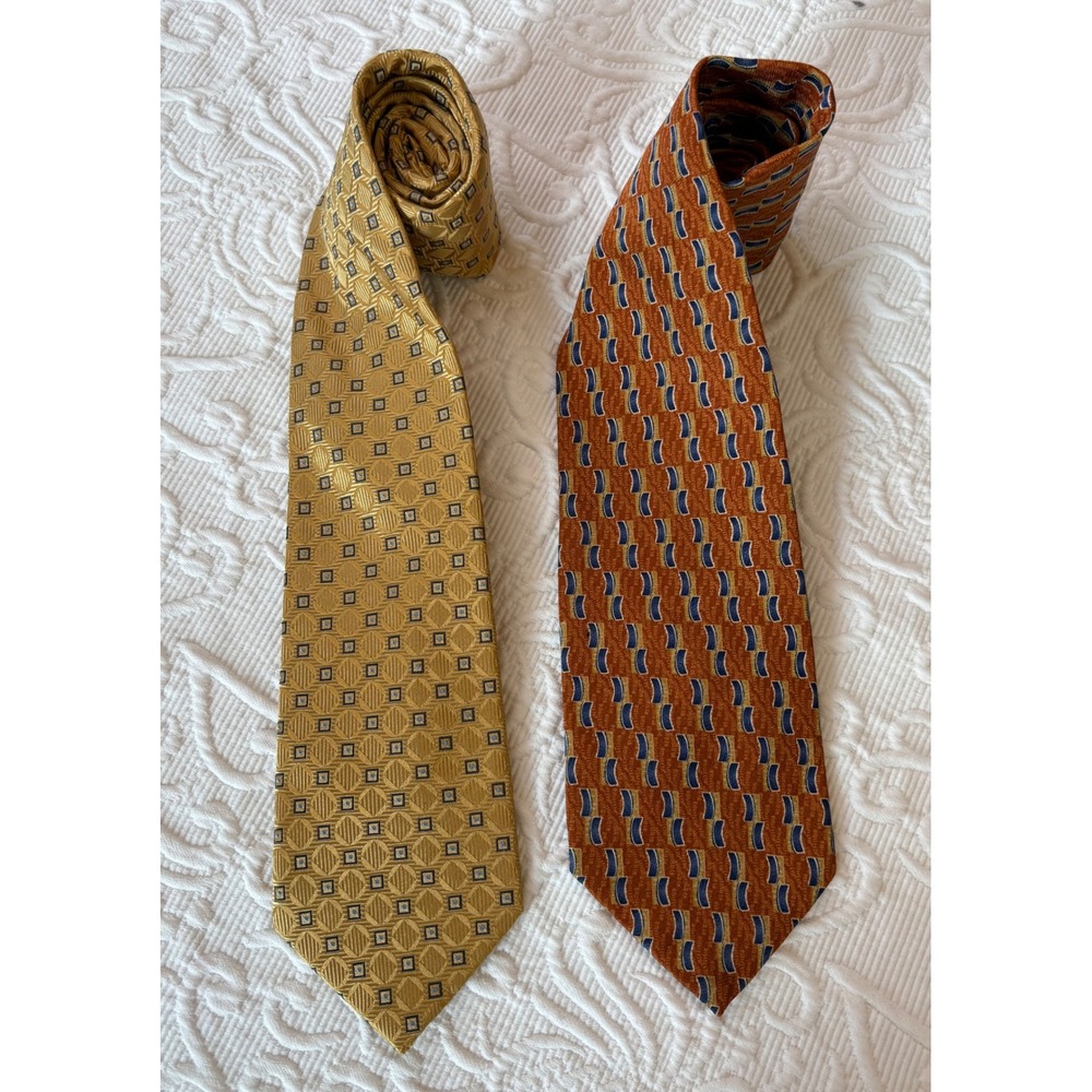 Jos A Bank Executive Collection Silk Tie Bundle Gold & Rust Geometric Mens Ties